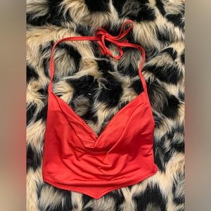 Red Crop Top - Halter Neck, Pointed at the Bottom